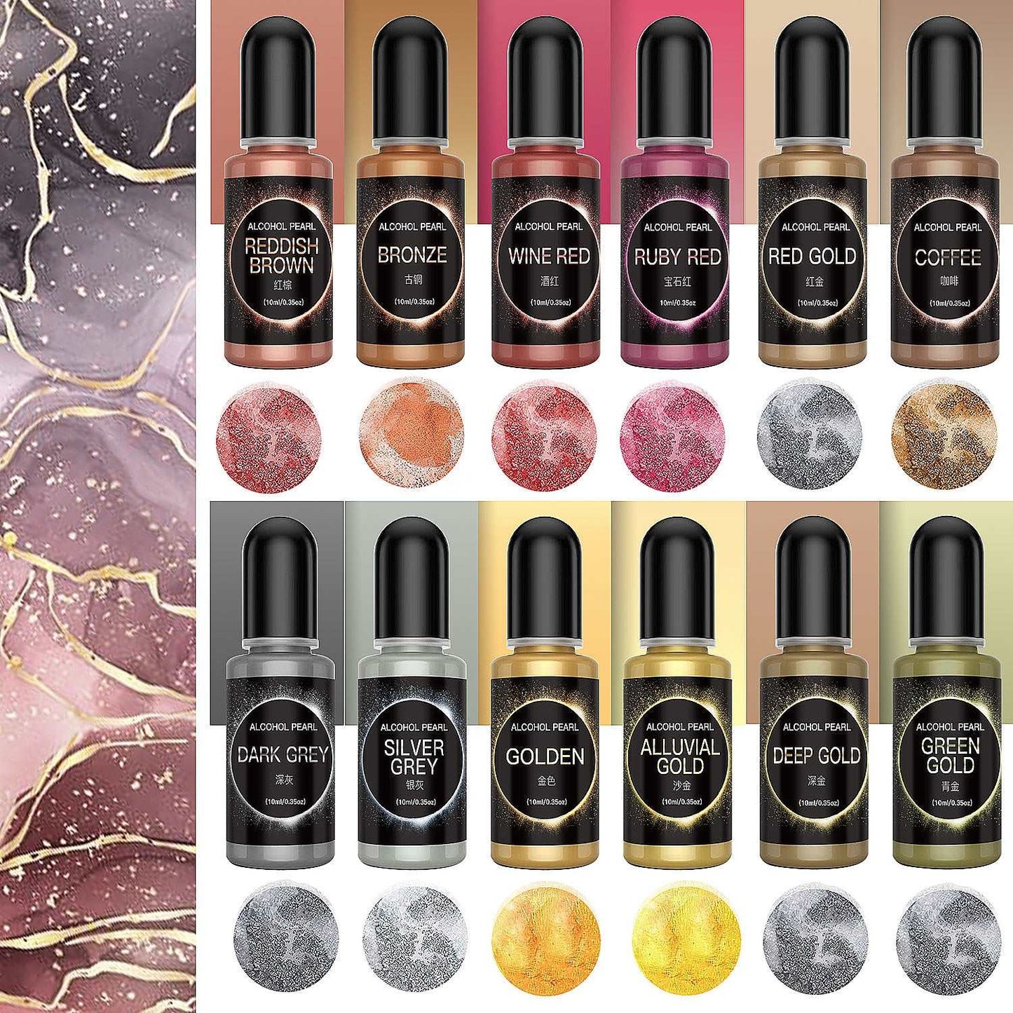 12 Color Metallic Alcohol pigment ink For Resin Art Decorative