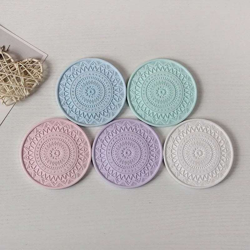 Circular patterned silicone coaster mold for resin art Gypsum art