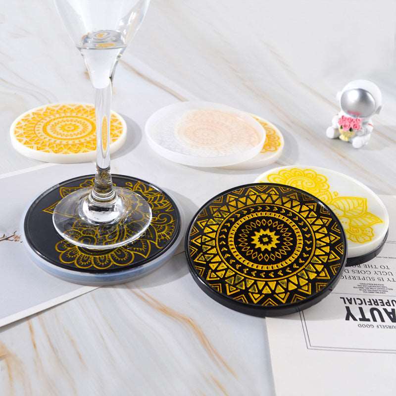 Circular patterned silicone coaster mold for resin art Gypsum art