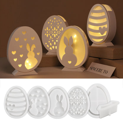 Cement Easter Rabbit Hollow Lamp Mold Easter Egg Rabbit Lamp Silhouette Silicone Mold Crystal Drip Plaster Decorative Mould