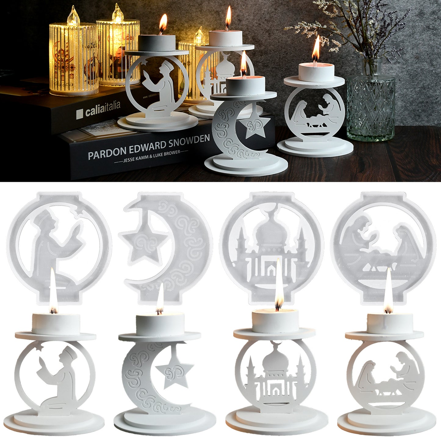 Candlestick mold for Middle Eastern culture aromatherapy candles candle holder inserts three-dimensional ornaments gypsum cement silicone molds