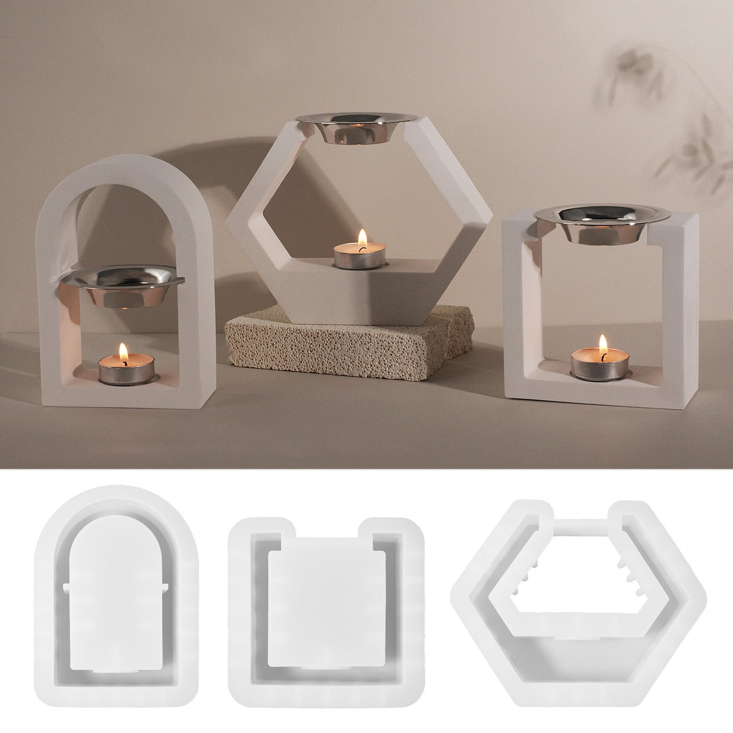 Concrete Essential Oil Candle Holder Silicone Mold DIY Gypsum Cement Aromatherapy Furnace Wax Melting Furnace Diffuser Silicone