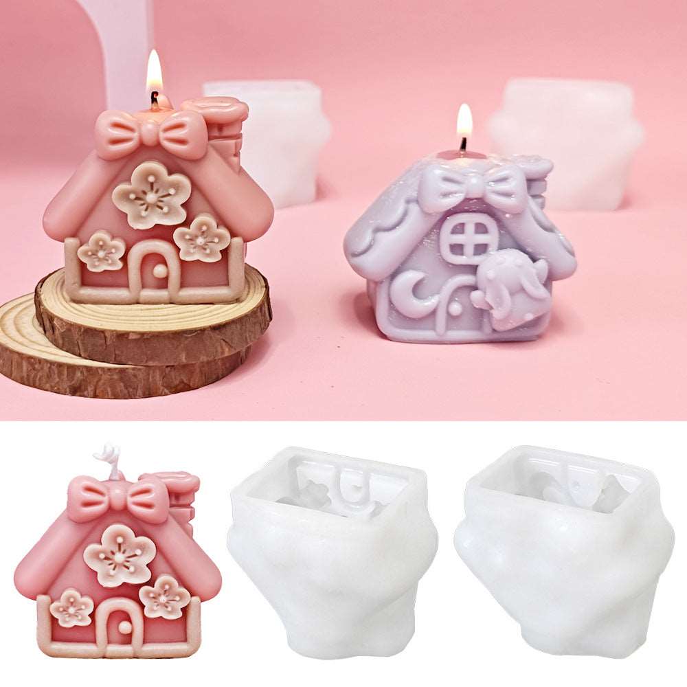 3D Peach Blossom Cottage Aromatherapy Candle Silicone Mold