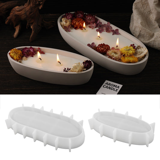 DIY Concrete Candle Boat Silicone Mold Elliptical Gypsum Storage Tray Candle Cup Silicone Mold