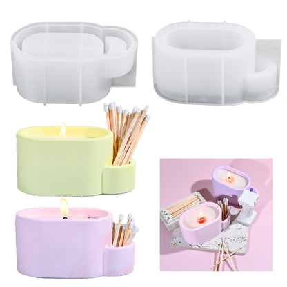 Oval match storage box with match holes silicone mold gypsum candle jar mold