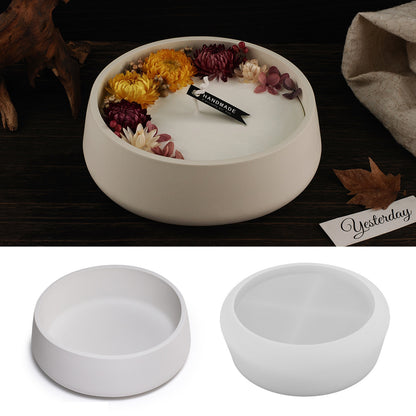 New Round Big Candle Jar Silicone Molds Cement Flower Pot Mold Concrete Wax Box Storage Bowl Candle Tray Mould Home Decor Crafts