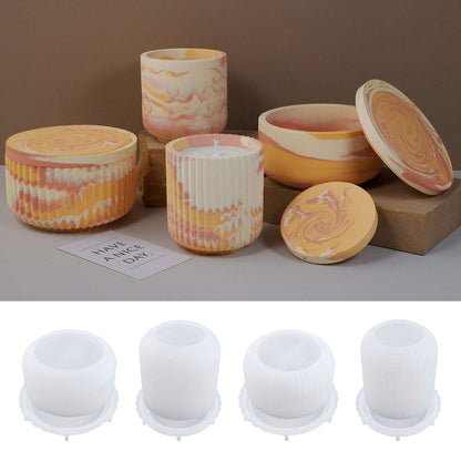 Plaster cement concrete candle cup smooth surface with cover  mirror silicone mold