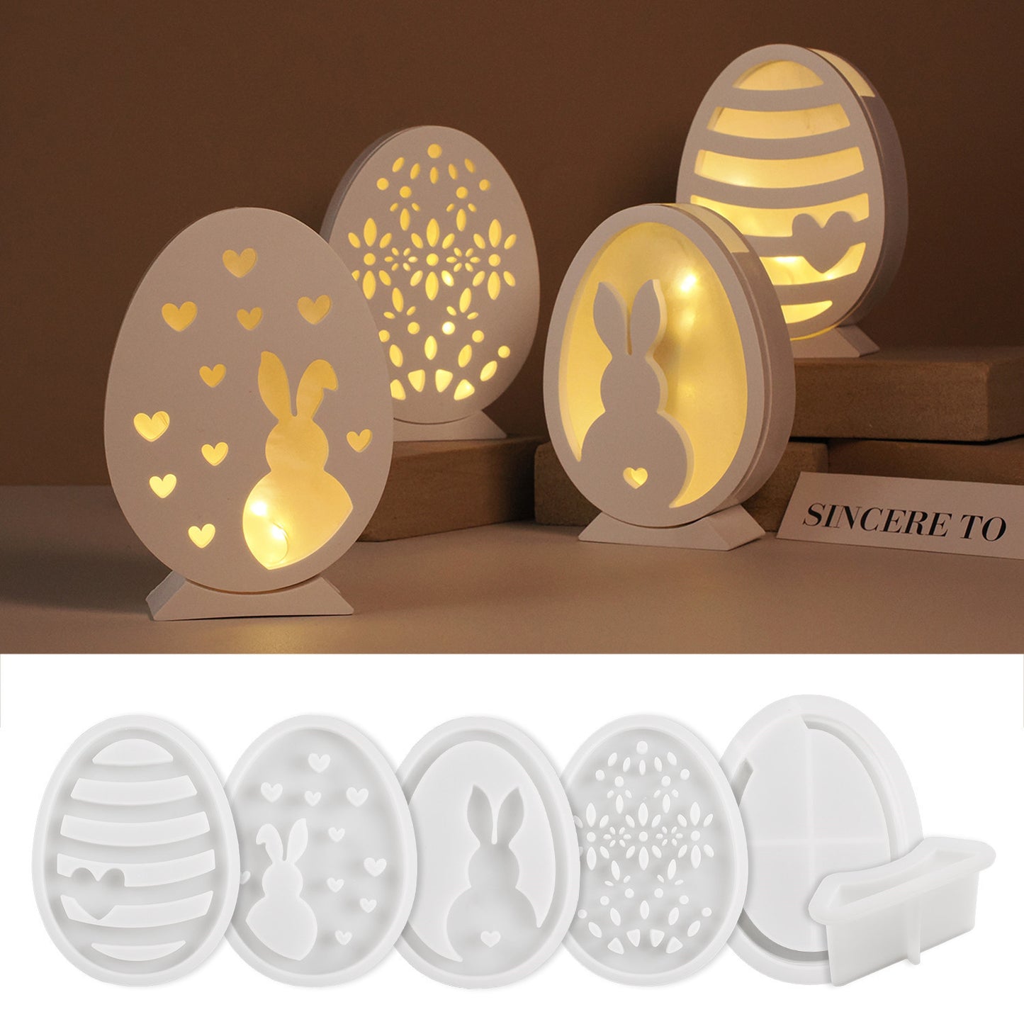 Cement Easter Rabbit Hollow Lamp Mold Easter Egg Rabbit Lamp Silhouette Silicone Mold Crystal Drip Plaster Decorative Mould