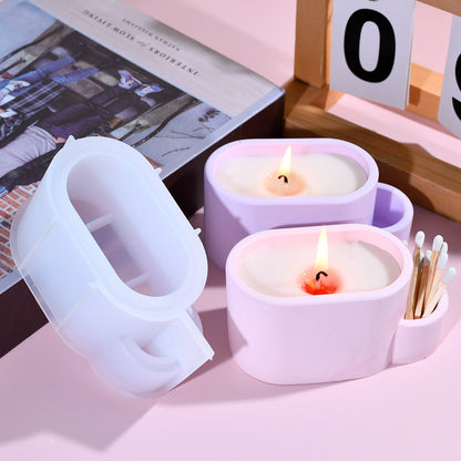 Oval match storage box with match holes silicone mold gypsum candle jar mold