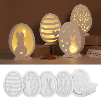 Cement Easter Rabbit Hollow Lamp Mold Easter Egg Rabbit Lamp Silhouette Silicone Mold Crystal Drip Plaster Decorative Mould