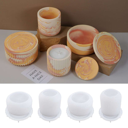 Plaster cement concrete candle cup smooth surface with cover  mirror silicone mold