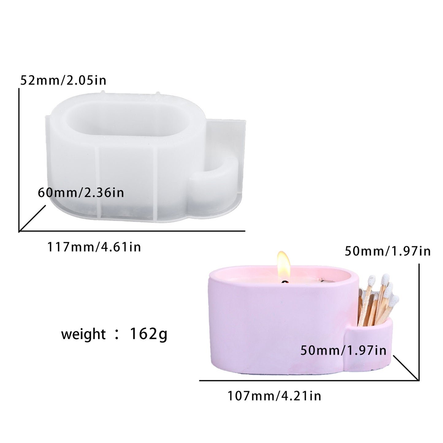 Oval match storage box with match holes silicone mold gypsum candle jar mold