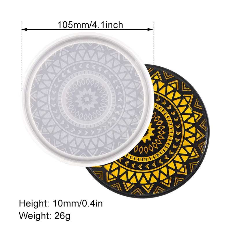 Circular patterned silicone coaster mold for resin art Gypsum art